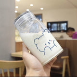 450ml Cartoon Bear Glass Water Bottle Thick Heat Resistance Drinking Bottles Cute Milk Coffee Tumblers for Student Girl Gift