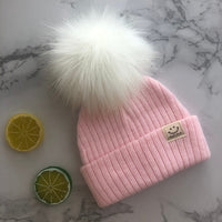 Winter Unisex Faux Fur Pompon Hat Scarf For Kids Boys Girls Knitted Baby Caps With Pompom Bonnet Children&#39;s Accessories