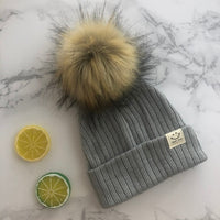 Winter Unisex Faux Fur Pompon Hat Scarf For Kids Boys Girls Knitted Baby Caps With Pompom Bonnet Children&#39;s Accessories