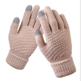 Women's Winter Touch Screen Gloves Thicken Warm Knitted Stretch Gloves Imitation Wool Full Finger Outdoor Skiing Gloves