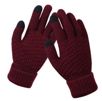 Women's Winter Touch Screen Gloves Thicken Warm Knitted Stretch Gloves Imitation Wool Full Finger Outdoor Skiing Gloves