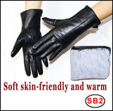 Women's sheepskin gloves winter warmth plus velvet short thin touch screen driving female color leather gloves new high-end 2021