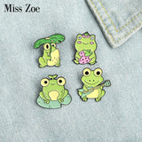 Quack Quack Enamel Pin Custom Frog Lotus Leaf Brooches Bag Lapel Pin Cartoon Animal Badge Jewelry Gift for Kids Friends