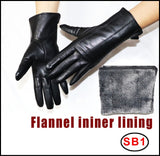 Women's sheepskin gloves winter warmth plus velvet short thin touch screen driving female color leather gloves new high-end 2021