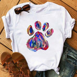 Maycaur Fashion Women Dogs Paws T Shirt Peace Love Dogs Funny Casual O-neck Short Sleeves T-shirt Summer Kawaii Female Tee Shirt