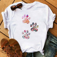 Maycaur Fashion Women Dogs Paws T Shirt Peace Love Dogs Funny Casual O-neck Short Sleeves T-shirt Summer Kawaii Female Tee Shirt