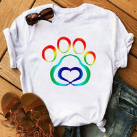 Maycaur Fashion Women Dogs Paws T Shirt Peace Love Dogs Funny Casual O-neck Short Sleeves T-shirt Summer Kawaii Female Tee Shirt