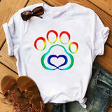 Maycaur Fashion Women Dogs Paws T Shirt Peace Love Dogs Funny Casual O-neck Short Sleeves T-shirt Summer Kawaii Female Tee Shirt