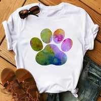 Maycaur Fashion Women Dogs Paws T Shirt Peace Love Dogs Funny Casual O-neck Short Sleeves T-shirt Summer Kawaii Female Tee Shirt