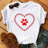 Maycaur Fashion Women Dogs Paws T Shirt Peace Love Dogs Funny Casual O-neck Short Sleeves T-shirt Summer Kawaii Female Tee Shirt