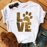 Maycaur Fashion Women Dogs Paws T Shirt Peace Love Dogs Funny Casual O-neck Short Sleeves T-shirt Summer Kawaii Female Tee Shirt