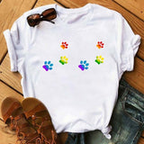 Maycaur Fashion Women Dogs Paws T Shirt Peace Love Dogs Funny Casual O-neck Short Sleeves T-shirt Summer Kawaii Female Tee Shirt