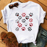 Maycaur Fashion Women Dogs Paws T Shirt Peace Love Dogs Funny Casual O-neck Short Sleeves T-shirt Summer Kawaii Female Tee Shirt