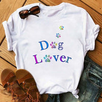 Maycaur Fashion Women Dogs Paws T Shirt Peace Love Dogs Funny Casual O-neck Short Sleeves T-shirt Summer Kawaii Female Tee Shirt