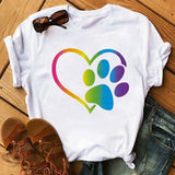 Maycaur Fashion Women Dogs Paws T Shirt Peace Love Dogs Funny Casual O-neck Short Sleeves T-shirt Summer Kawaii Female Tee Shirt