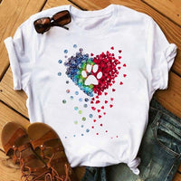 Maycaur Fashion Women Dogs Paws T Shirt Peace Love Dogs Funny Casual O-neck Short Sleeves T-shirt Summer Kawaii Female Tee Shirt