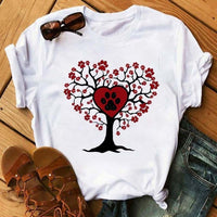 Maycaur Fashion Women Dogs Paws T Shirt Peace Love Dogs Funny Casual O-neck Short Sleeves T-shirt Summer Kawaii Female Tee Shirt