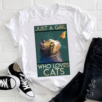 Women Cute Cat Striped Cute Face Clothing 2021 Funny Printing Animal Clothes Print Tshirt Female Tee Top Ladies Graphic T-shirt