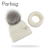 Winter Unisex Faux Fur Pompon Hat Scarf For Kids Boys Girls Knitted Baby Caps With Pompom Bonnet Children&#39;s Accessories