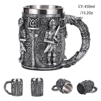 Medieval Dragon Resin Stainless Steel Beer Mug 600ml Retro Tankard Skull Coffee Cup Tea Mug Tumbler Pub Bar Decor Drop Shipping