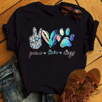 Maycaur Fashion Women Dogs Paws T Shirt Peace Love Dogs Funny Casual O-neck Short Sleeves T-shirt Summer Kawaii Female Tee Shirt