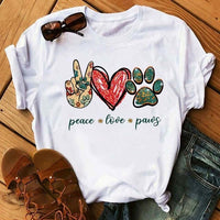 Maycaur Fashion Women Dogs Paws T Shirt Peace Love Dogs Funny Casual O-neck Short Sleeves T-shirt Summer Kawaii Female Tee Shirt