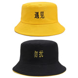 Bucket Hats Women Letter Embroidered Double-sided Fisherman Hat Korean Style Solid Climbing Outdoor Sunscreen Bucket Hat ZZ-337