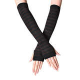 Women Fashion Lady Striped Elbow Gloves Warmer Knitted Long Fingerless Gloves Elbow Mittens Christmas Accessories Gift