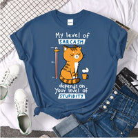 Tshirt For Woman Tsundere Cat Drinking Tea Women's Tshirt Oversize Fashion Women Clothing Funny Korean Style T-Shirts For Woman