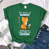 Tshirt For Woman Tsundere Cat Drinking Tea Women's Tshirt Oversize Fashion Women Clothing Funny Korean Style T-Shirts For Woman