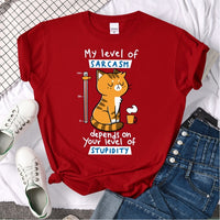 Tshirt For Woman Tsundere Cat Drinking Tea Women's Tshirt Oversize Fashion Women Clothing Funny Korean Style T-Shirts For Woman