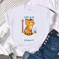 Tshirt For Woman Tsundere Cat Drinking Tea Women's Tshirt Oversize Fashion Women Clothing Funny Korean Style T-Shirts For Woman