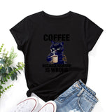 Black Cat Coffee Because Murder Is Wrong Pet Shirt Women Short Sleeve Cotton T-shirts Summer Graphic Tee Tops Female Clothes