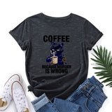 Black Cat Coffee Because Murder Is Wrong Pet Shirt Women Short Sleeve Cotton T-shirts Summer Graphic Tee Tops Female Clothes