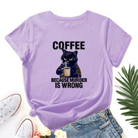 Black Cat Coffee Because Murder Is Wrong Pet Shirt Women Short Sleeve Cotton T-shirts Summer Graphic Tee Tops Female Clothes