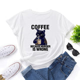 Black Cat Coffee Because Murder Is Wrong Pet Shirt Women Short Sleeve Cotton T-shirts Summer Graphic Tee Tops Female Clothes