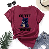 Black Cat Coffee Because Murder Is Wrong Pet Shirt Women Short Sleeve Cotton T-shirts Summer Graphic Tee Tops Female Clothes