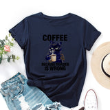 Black Cat Coffee Because Murder Is Wrong Pet Shirt Women Short Sleeve Cotton T-shirts Summer Graphic Tee Tops Female Clothes