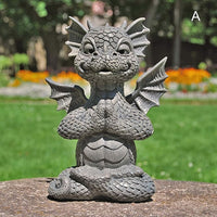 MystiCalls Garden Dragon Meditated Statue Collecting 16cm Resin Ornament Dinosaur Shape Sculpture Outdoor Yard Decoration