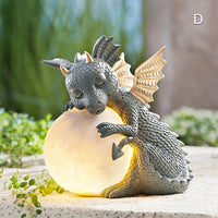 MystiCalls Garden Dragon Meditated Statue Collecting 16cm Resin Ornament Dinosaur Shape Sculpture Outdoor Yard Decoration