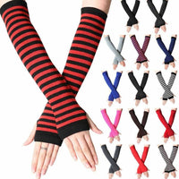 Unisex Long Fingerless Gloves Gloves Arm Cover Striped Cotton Wrist Sleeves Arm Warmer Sleeve Knitted Gloves Womens Fingerless