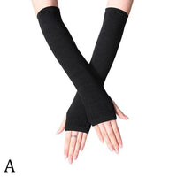 Unisex Long Fingerless Gloves Gloves Arm Cover Striped Cotton Wrist Sleeves Arm Warmer Sleeve Knitted Gloves Womens Fingerless