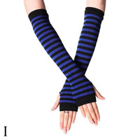 Unisex Long Fingerless Gloves Gloves Arm Cover Striped Cotton Wrist Sleeves Arm Warmer Sleeve Knitted Gloves Womens Fingerless