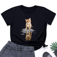 Cat&tiger Print Aesthetic Graphic T Shirts Summer Clothes Tops for Ladies Short Sleeve Around Neck Plus Size 5xl Woman Tshirts