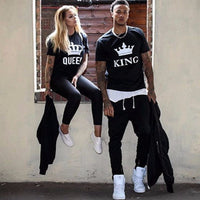 2021 NEW Funny KING QUEEN Letter Printed Black Tshirts OMSJ Summer Casual Cotton Short Sleeve Tees Tops Brand Loose Couple Tops