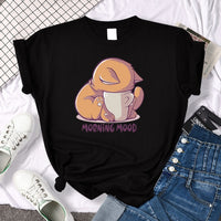 T-Shirts Cat Is Looking At The Cup Lovely Printed T Shirt For Woman Goth Korean Style Women Clothes Funny Vintage Womens Tshirt