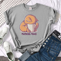 T-Shirts Cat Is Looking At The Cup Lovely Printed T Shirt For Woman Goth Korean Style Women Clothes Funny Vintage Womens Tshirt