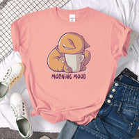 T-Shirts Cat Is Looking At The Cup Lovely Printed T Shirt For Woman Goth Korean Style Women Clothes Funny Vintage Womens Tshirt