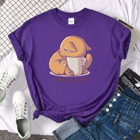 T-Shirts Cat Is Looking At The Cup Lovely Printed T Shirt For Woman Goth Korean Style Women Clothes Funny Vintage Womens Tshirt