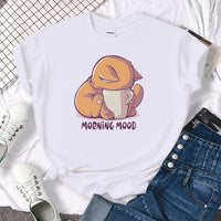 T-Shirts Cat Is Looking At The Cup Lovely Printed T Shirt For Woman Goth Korean Style Women Clothes Funny Vintage Womens Tshirt